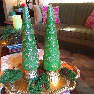 Set of 2 / VALERIE PARR HILL WAX TREES/ Battery operated/ GOLD FILIGREE